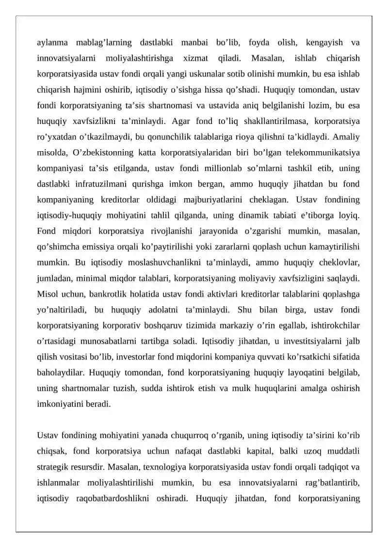 Korporatsiyaning ustav fondi, uni belgilash va miqdorini o’zgartirish 4