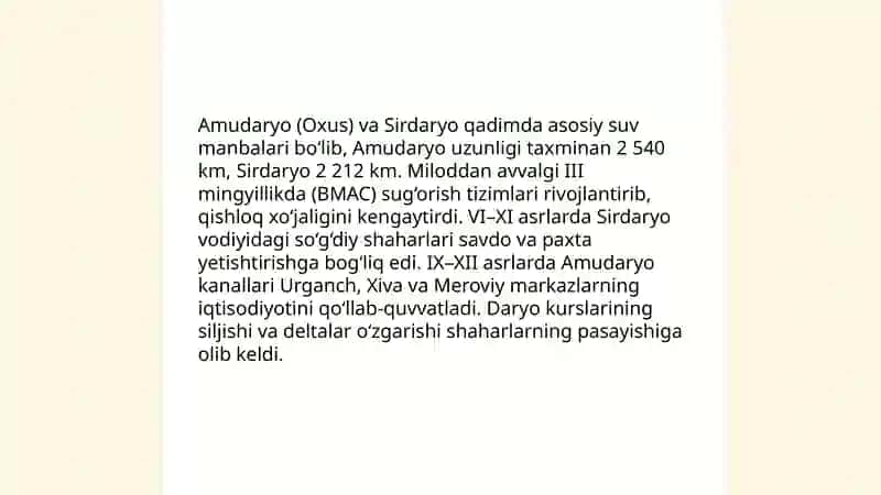 Qadimgi davr Oʻrta Osiyo tarixiy geografiyasi 4