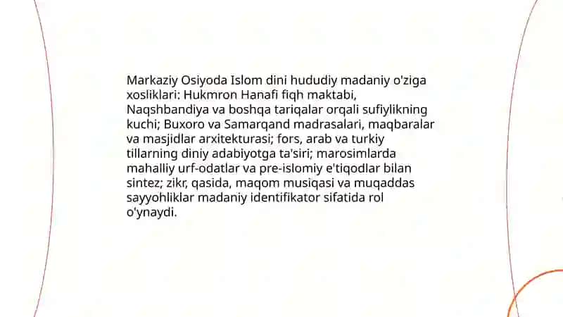 Markaziy Osiyo ma'naviy hayotida Islomning roli 4
