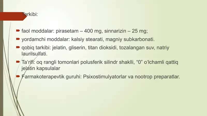 Psixostimulyatorlar. Nootrop vositalar 4
