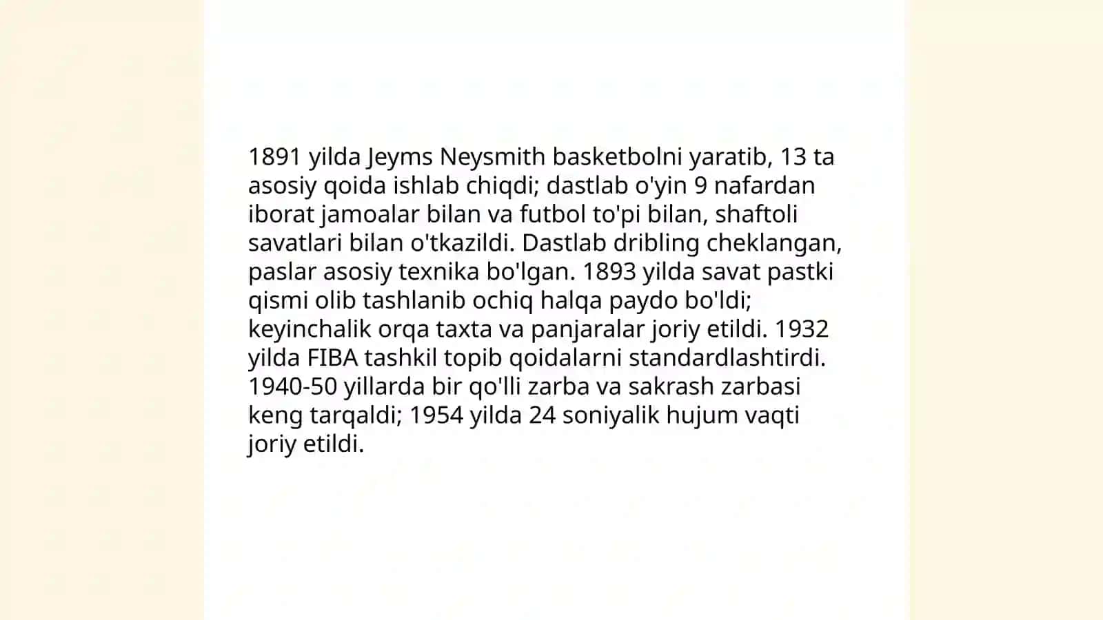 Basketbol oʼyinining kelib chiqishi 4