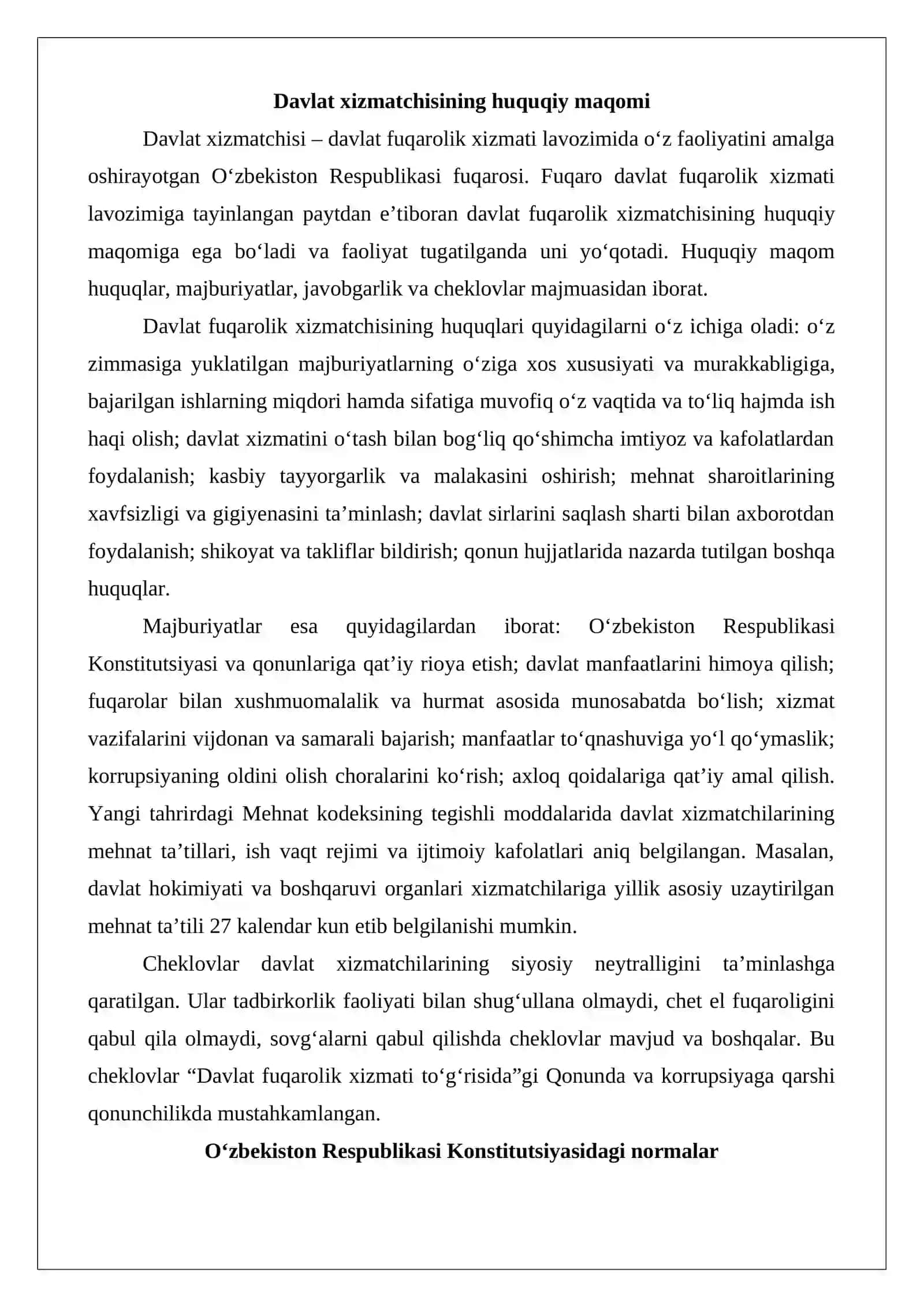 Davlat xizmatini o’tashning huquqiy asoslari 4