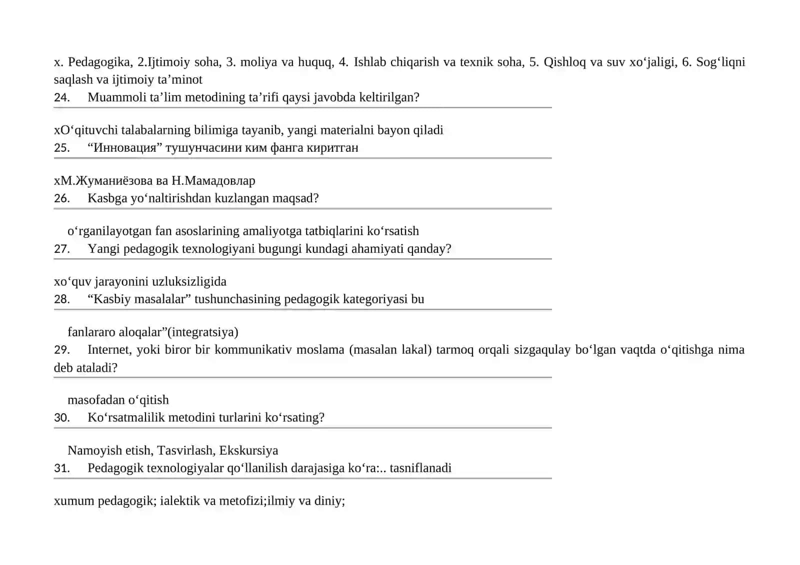 PEDAGOGIKA FANIDAN SAVOL-JAVOB 4