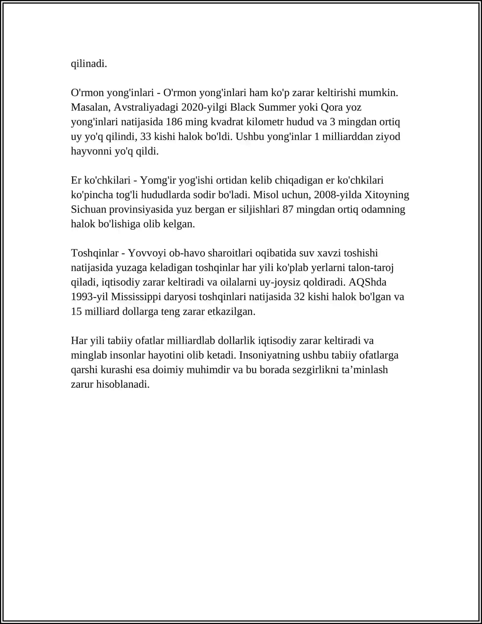 AHOLINING TABIIY OFATLAR, KATTA FALOKATLAR VA TALOFATLARDA TIBBIY JIHATDAN TAMINLANISHINI TASHKIL ETISH 4
