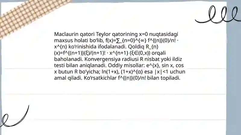 Teylor formulasi. Lopital qoidasi 4