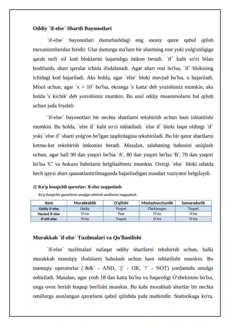 If–else bilan ko‘p bosqichli qarorlar 4