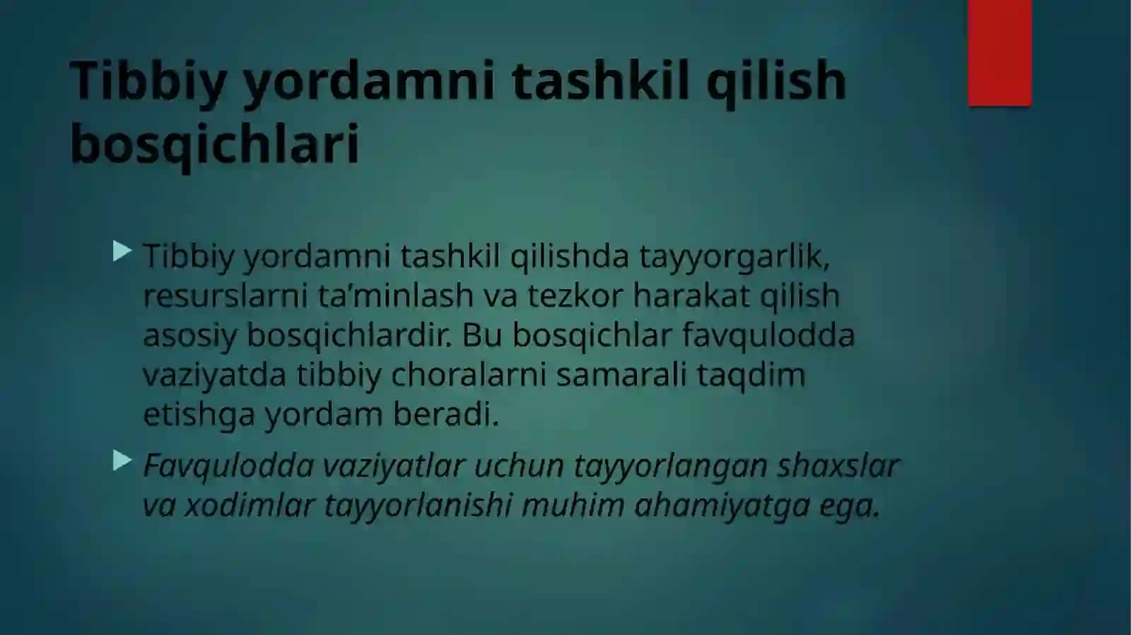 Shikastlangan oʻchoqlarda tibbiy yordamni tashkil qilish 4