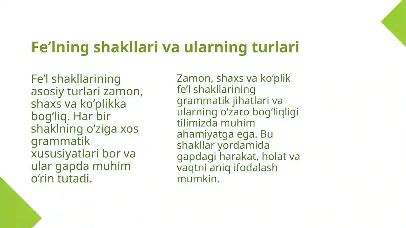 Feʼlning vazifadosh shakllari 4
