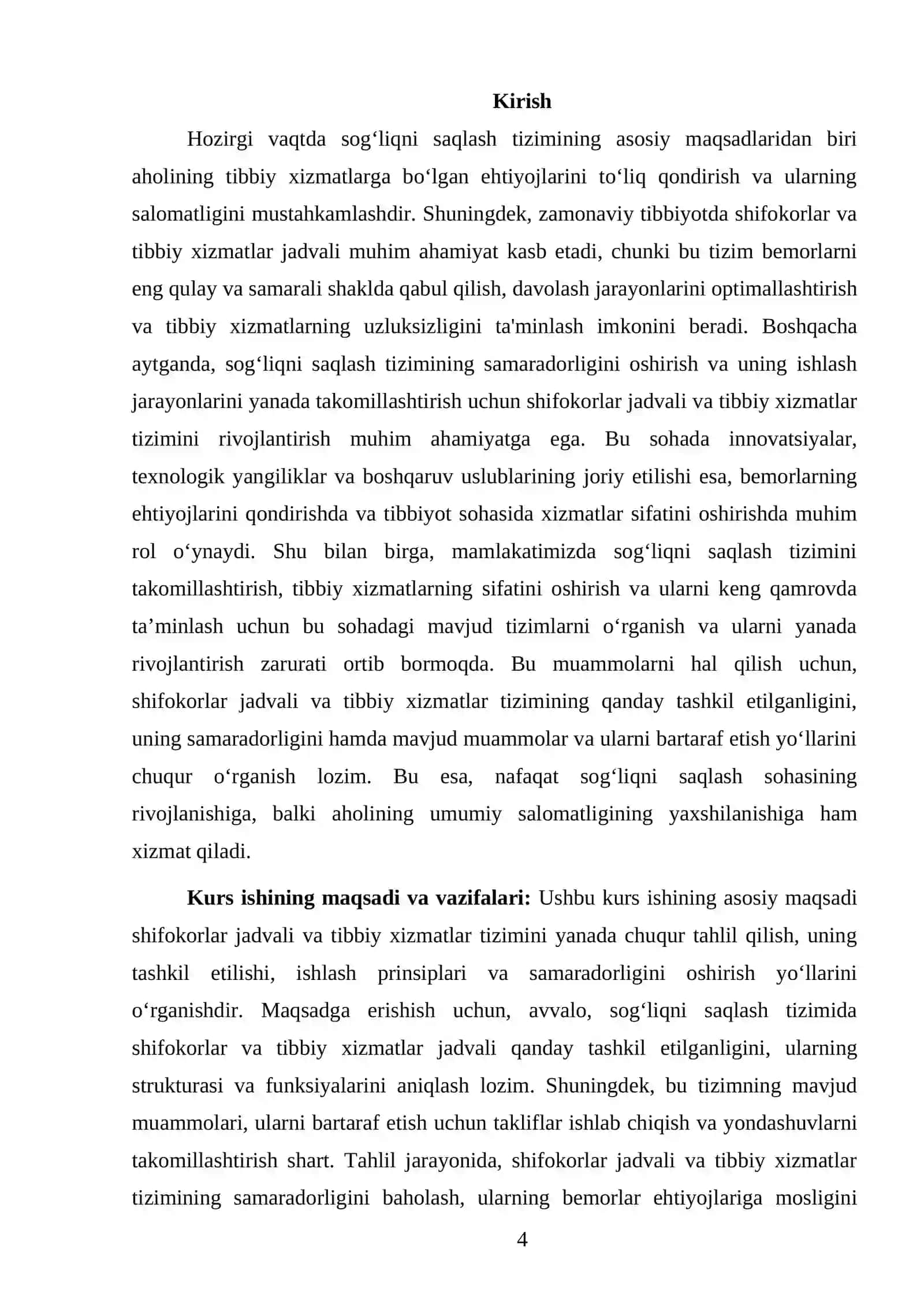 SHIFOXONANING TIBBIY XIZMATLARI VA SHIFOKORLAR JADVALI TIZIMI 4