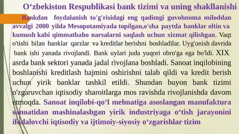 O‘zbekiston Respublikasi bank tizimi va uning tarkibi 4