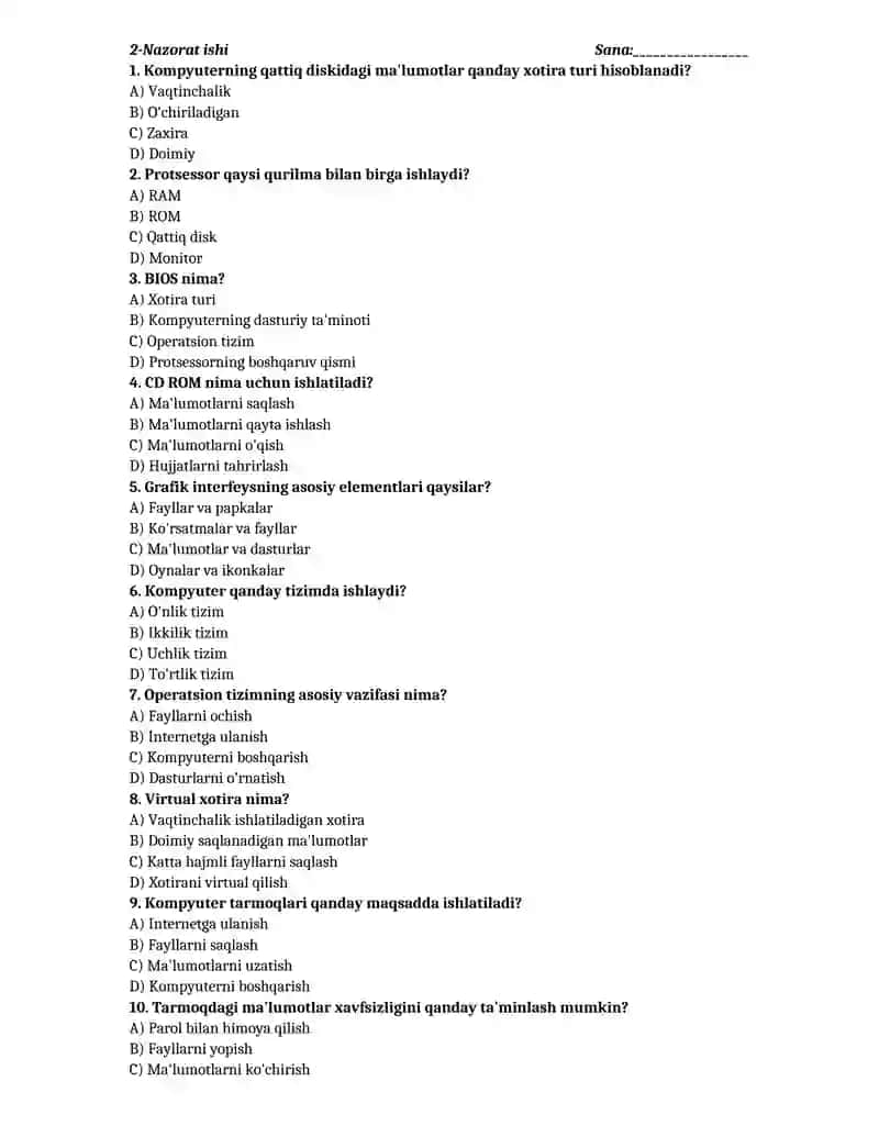 Informatika fanidan nazorat ishlari 4