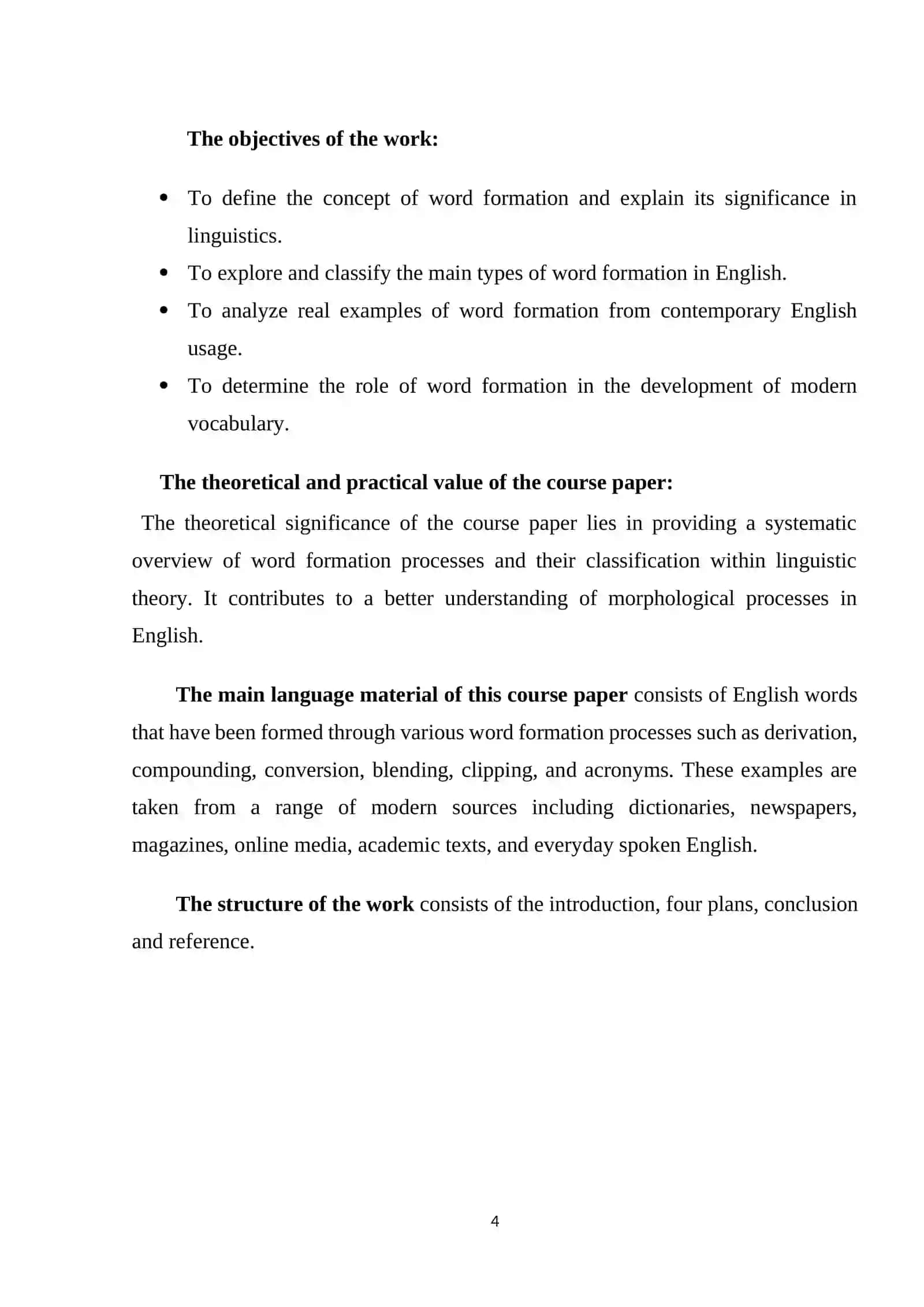 Course Paper The types of word formation and their classification 4