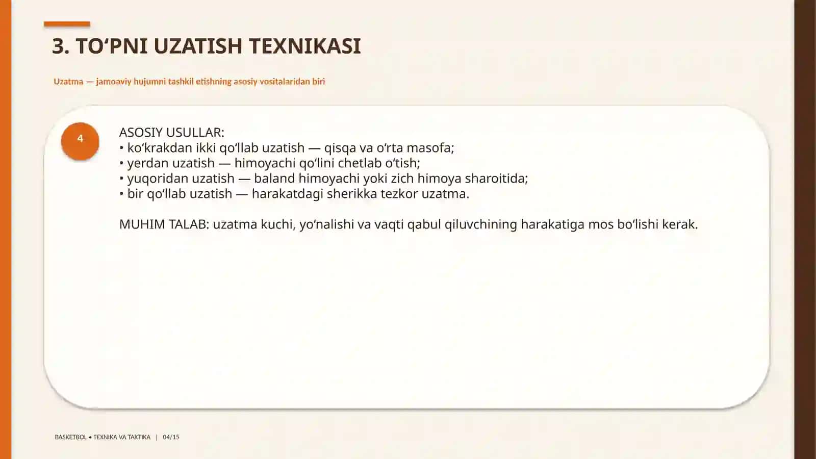 BASKETBOL O‘YINI TEXNIKASI VA TAKTIKASINING TASNIFI 4
