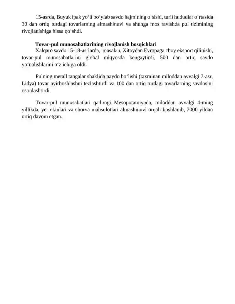 Tovar pul munosabatlarining rivojlanishi 4