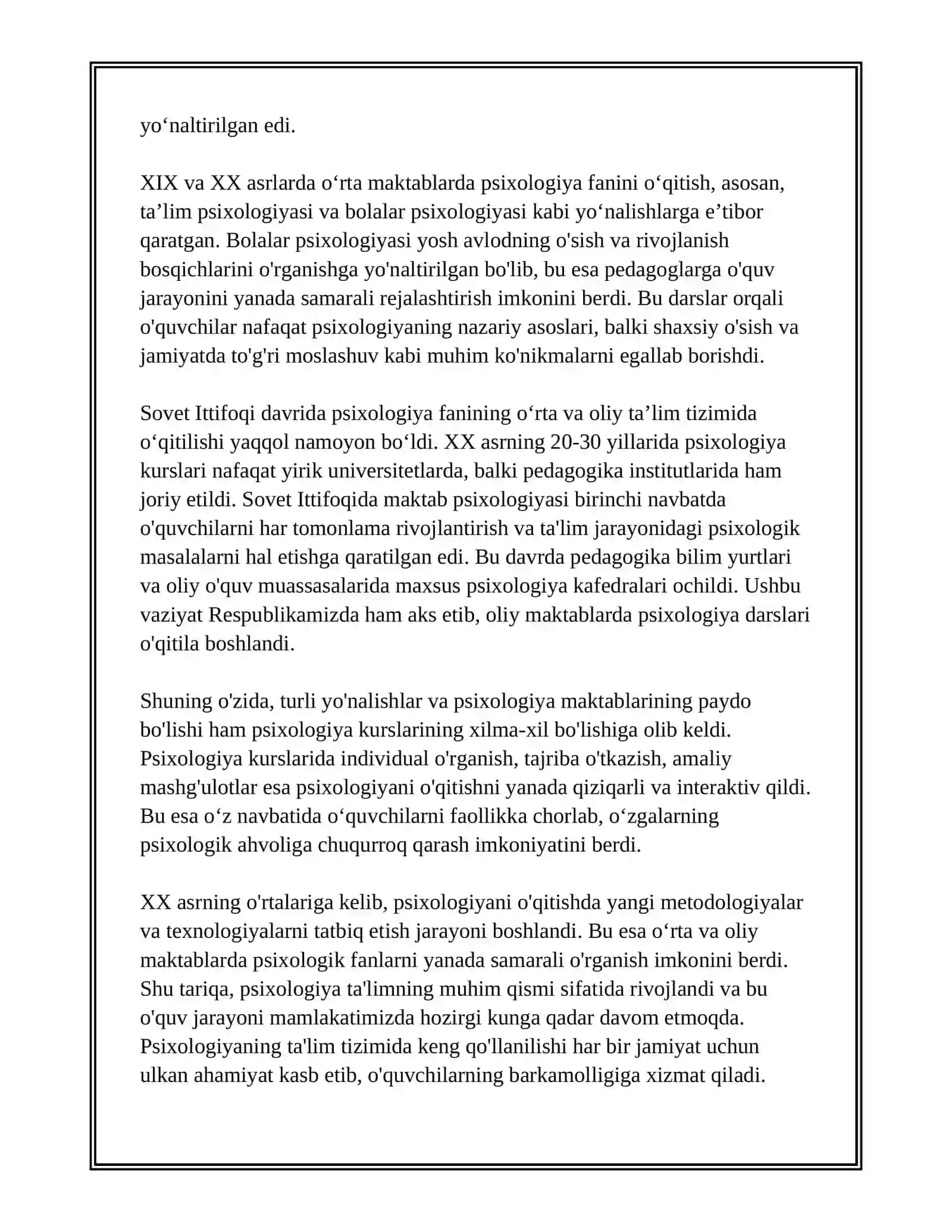 OLIY VA OʻRTA MAKTABDA PSIXOLOGIYANI OʻQITISH TARIXI 4