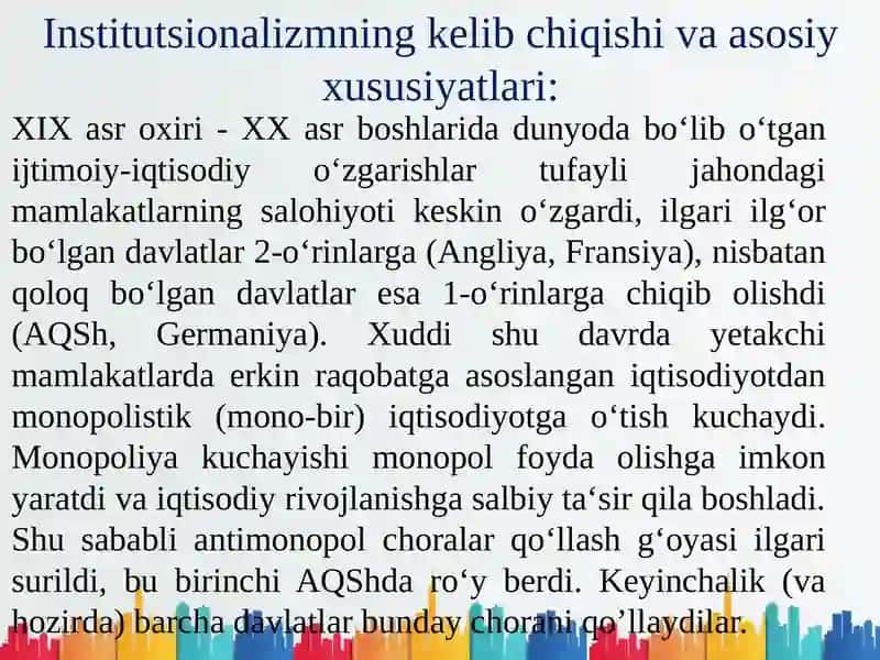 INSTITUTSIONALIZM YO‘NALISHINING MOHIYATI VA AHAMIYATI 4