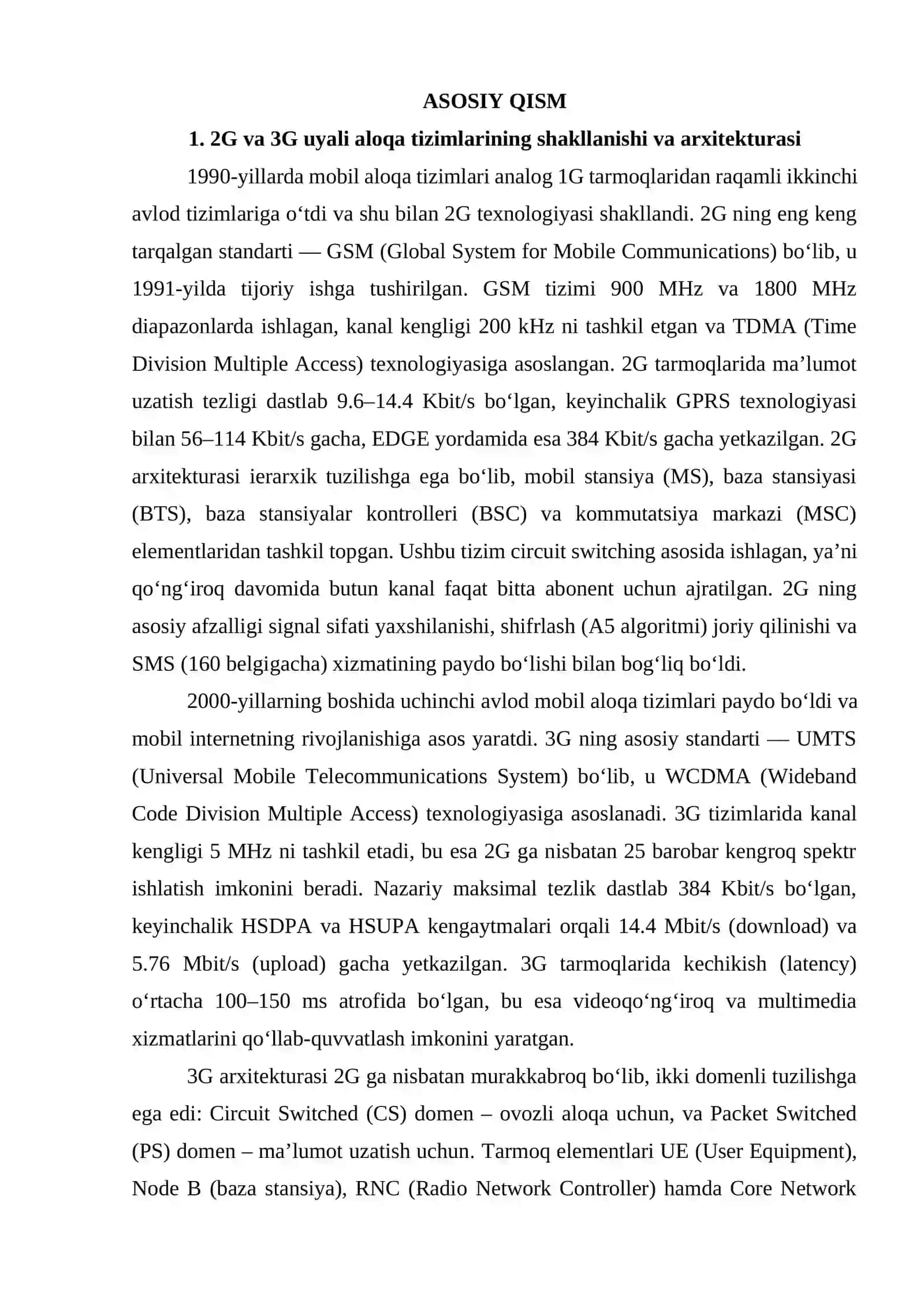2G/3G/4G/5G uyali aloqa konsepsiyalarining evolyutsiyasi va arxitekturaviy farqlari 4