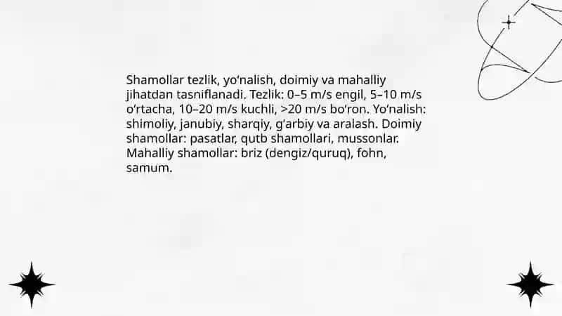 Shamollar uning turlari, mahalliy va sayyoraviy shamollar 4