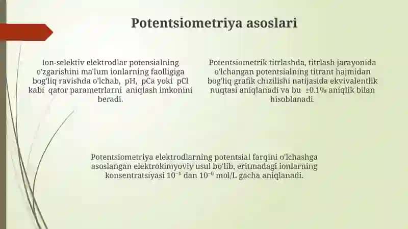Potentsiometriya va potansiyometrik titrlash 4