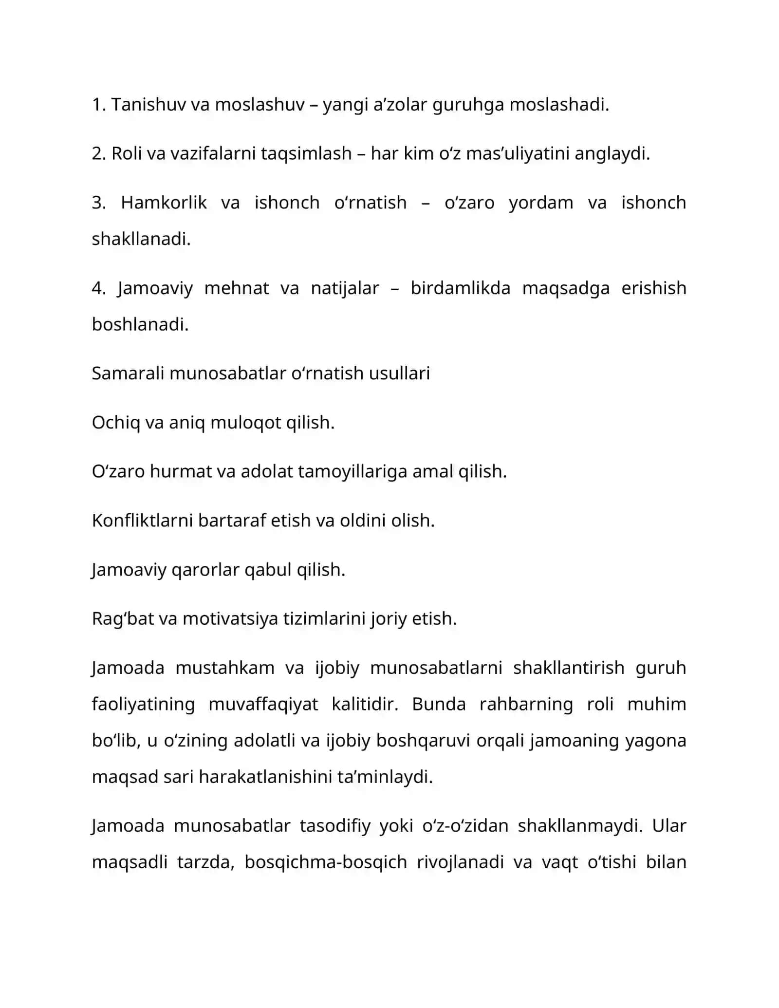 Jamoada munosabatlarning o'rnatilishi 4