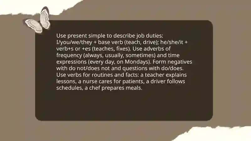 Jobs and professions for 4th form with grammar rules about present simple 4