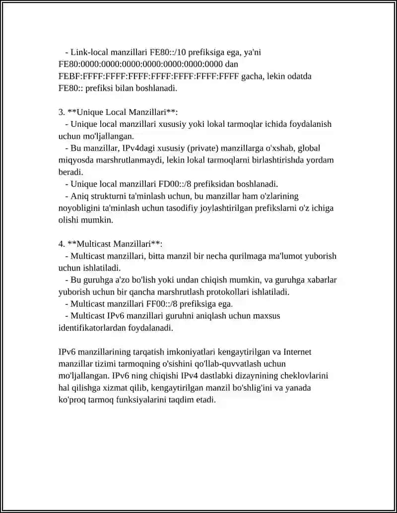IPV6 PRATOKOLLARI 4