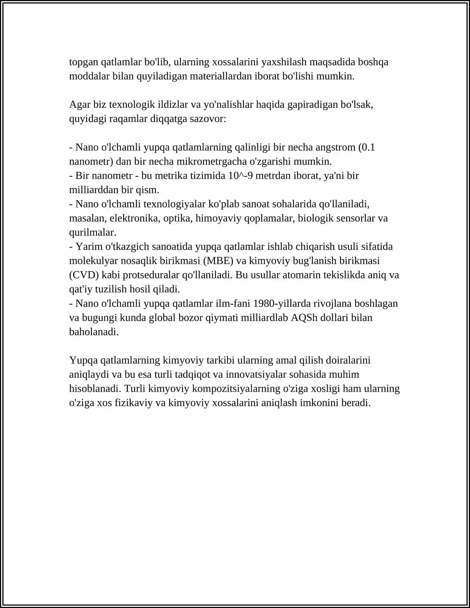 NANO O‘LCHAMLI YUPQA QATLAMLARNING TUZILISHI VA XOSSALARI 4