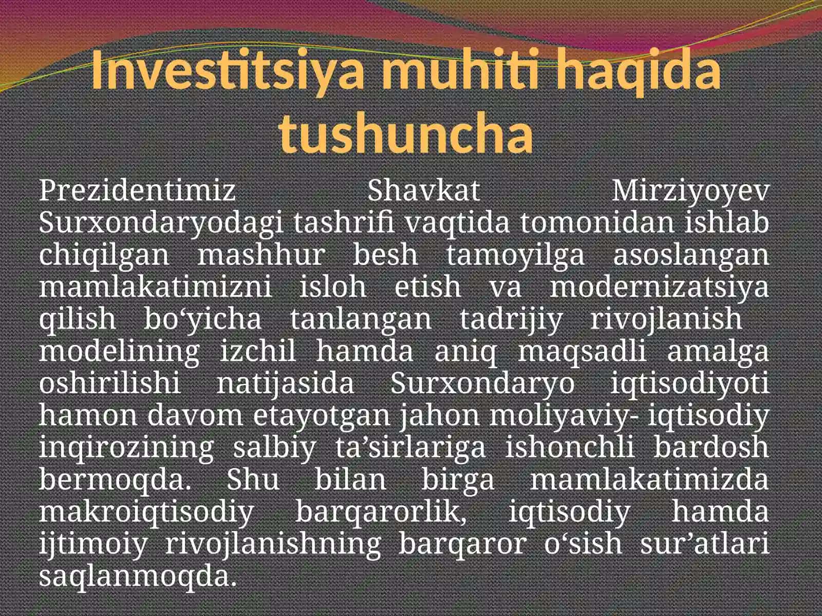 Surxondaryo viloyati Investitsiya muhiti 4