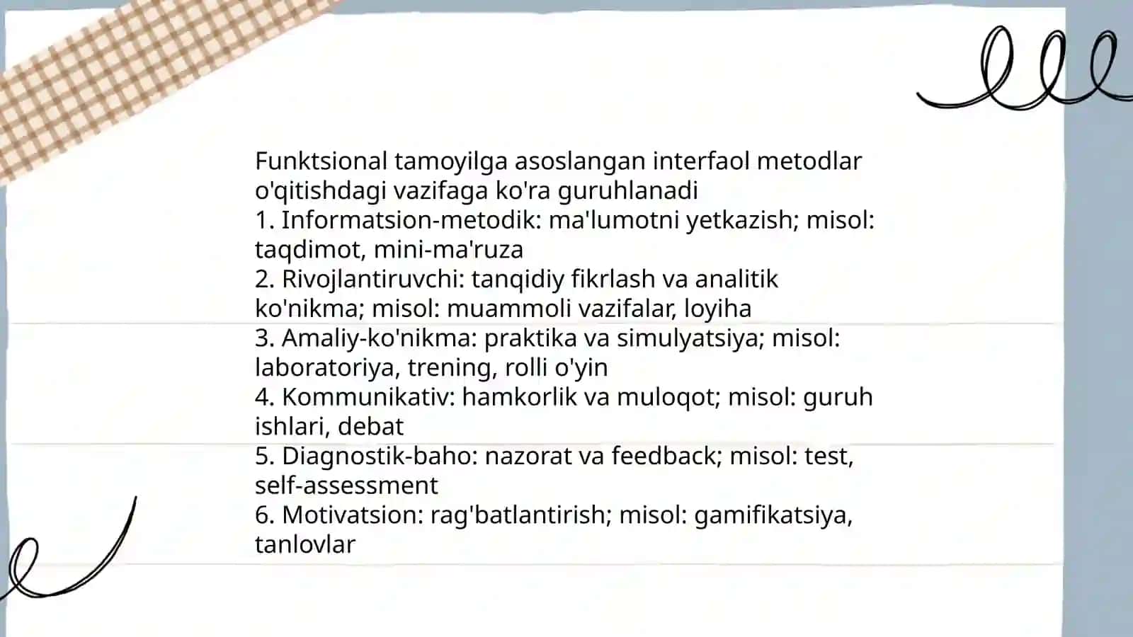 O'qitishda interfaol metodlar klasifikatsiyasi 4