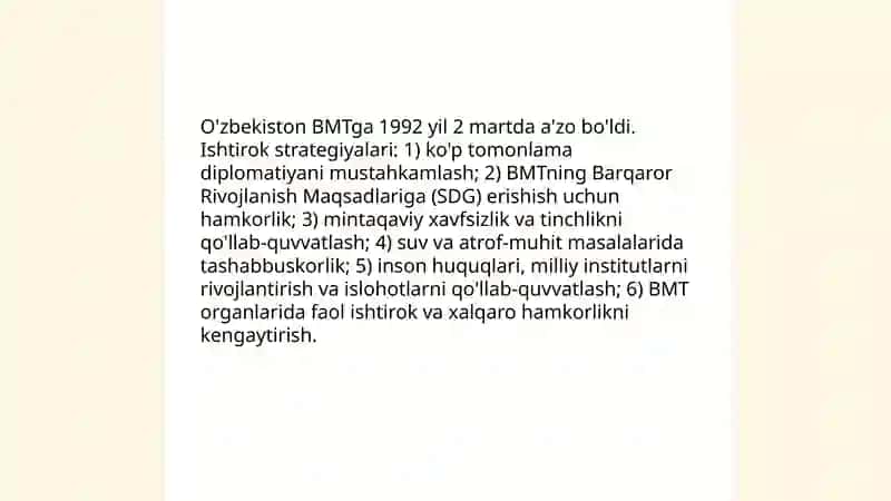 O'zbekistonning BMT bilan hamkorlik aloqalari 4