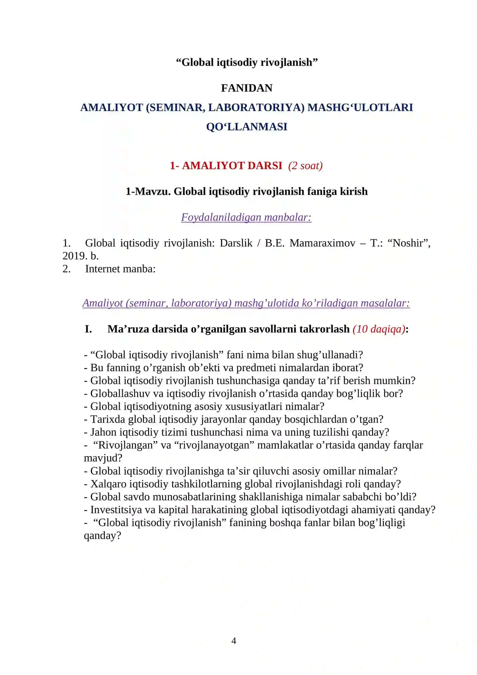 Global iqtisodiy rivojlanish 4