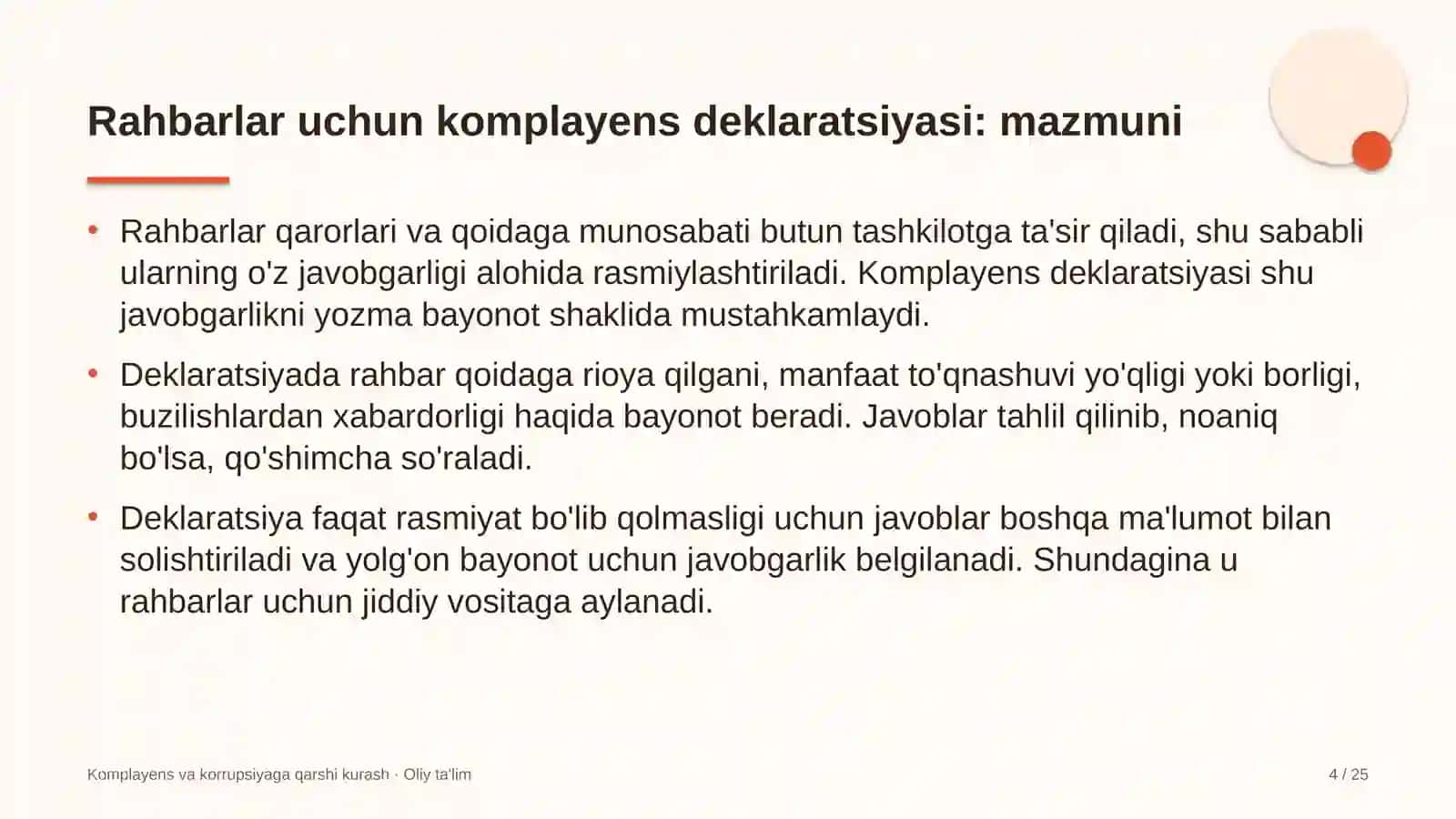 Butik-mehmonxonalarda rahbarlar uchun komplayens deklaratsiyasini joriy etish 4