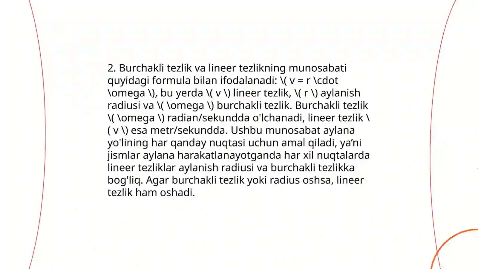 Burchakli tezlik va burchakli tezlanish 4