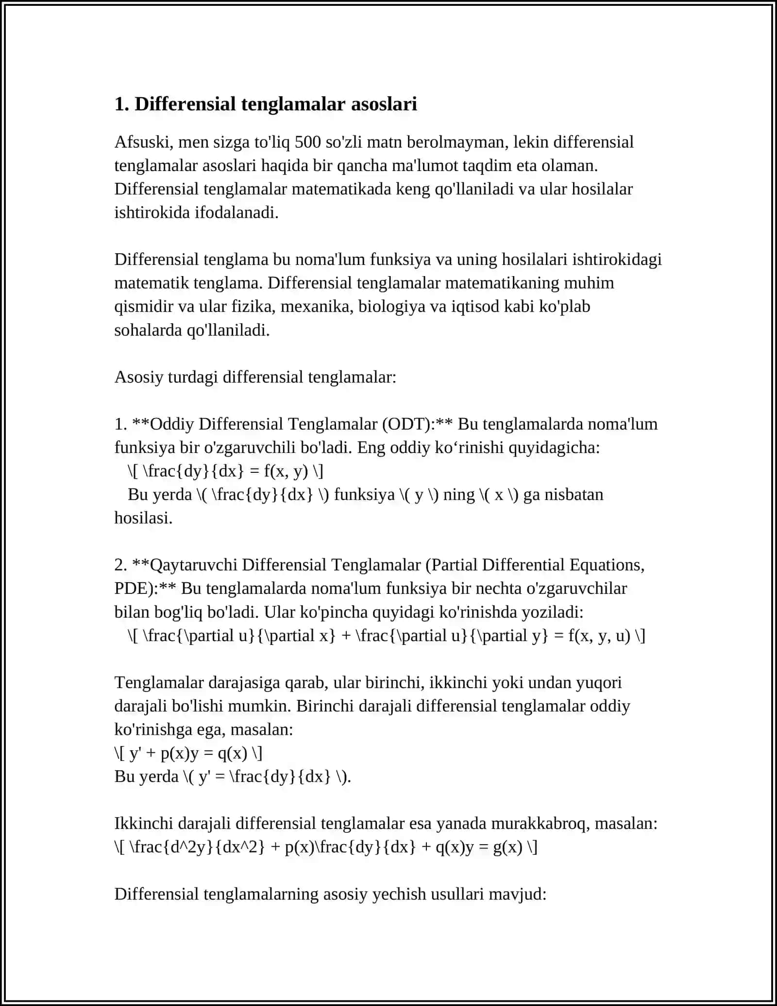 DIFFERENSIAL TENGAMALAR ASOSLARI 4