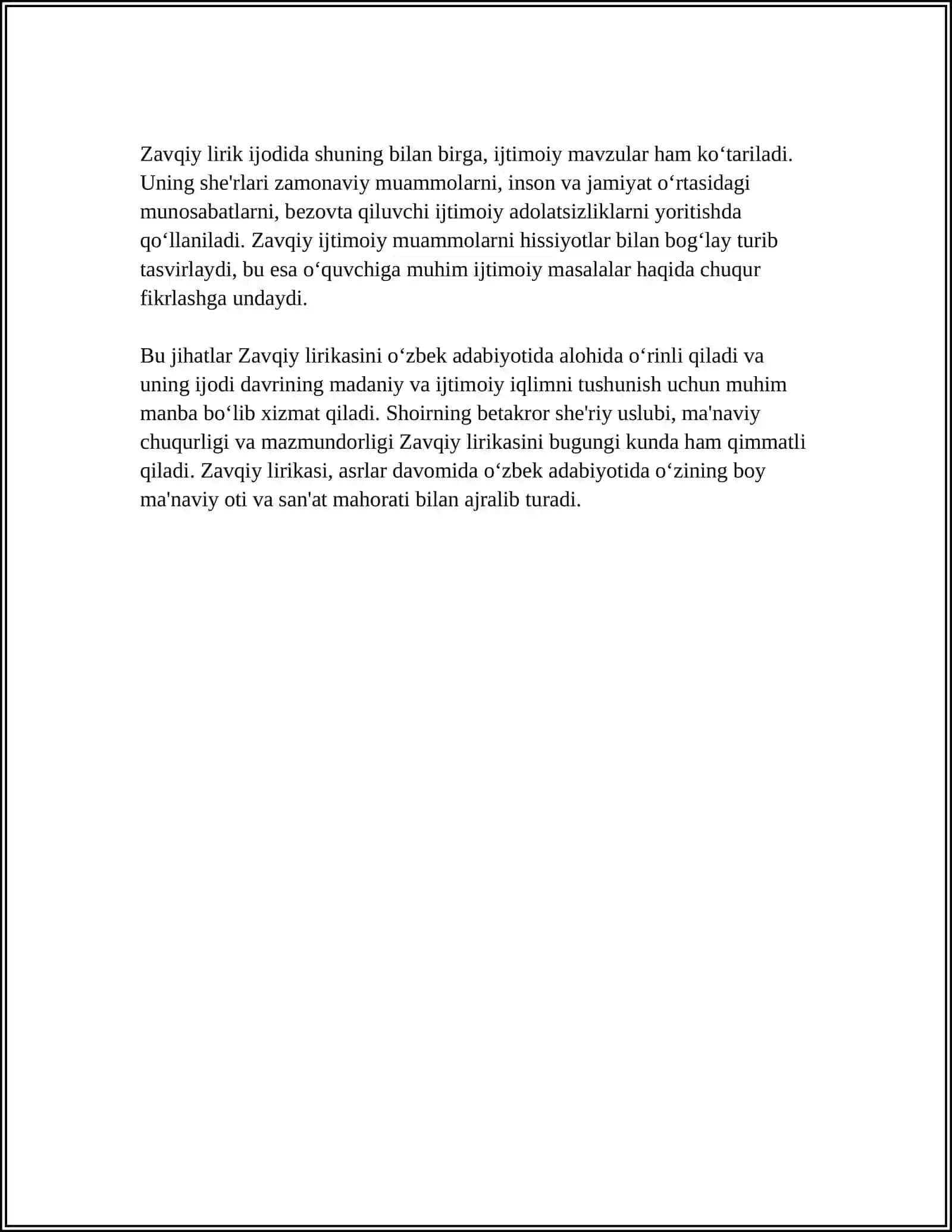 MUSTAQIL ISH Mavzu: ZAVQIY LIRIKASI 4