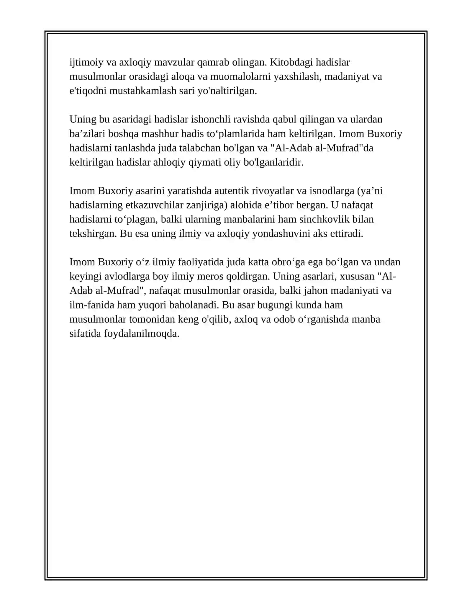 IMOM BUXORIYNING AL-ADAB AL-MUFRAD ASARI 4