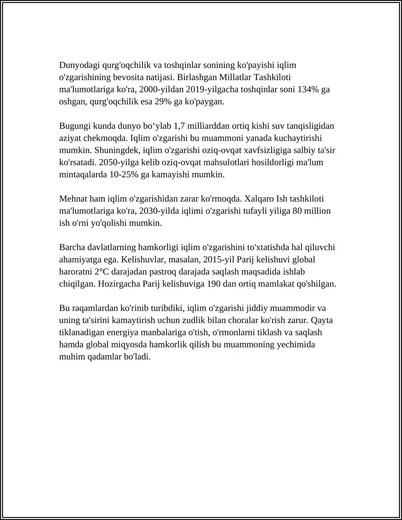MUSTAQIL ISH Mavzu: GLOBAL EKOLOGIK MUOMMOLAR 4