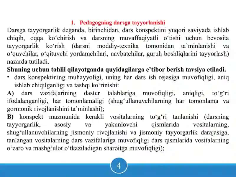 PEDAGOGIK TAHLIL O`TKAZISH USLUBIYATI 4