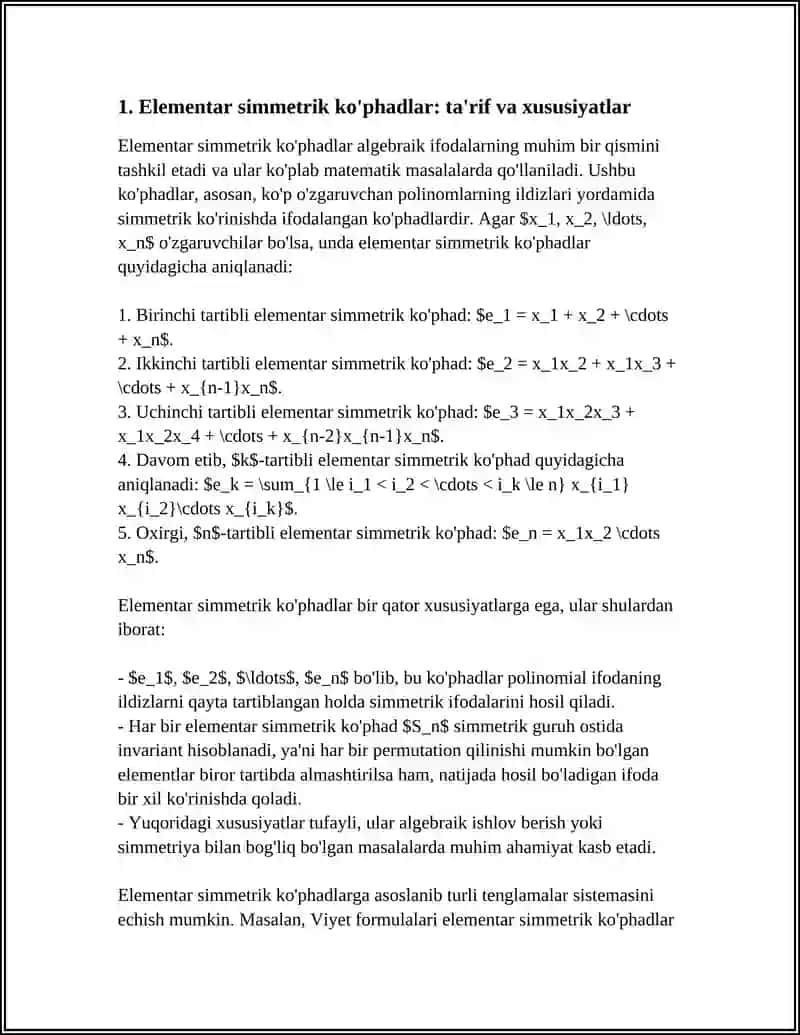 Elementar simmetrik ko'phadlar 4