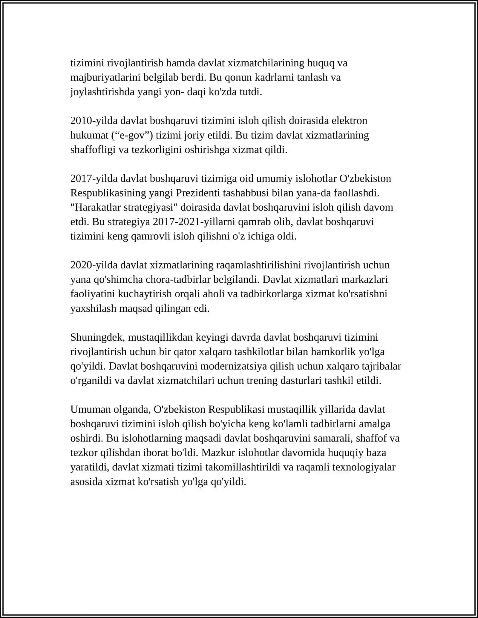 MUSTAQILLIK YILLARIDA MAMLAKATIMIZDA DAVLAT BOSHQARUVI TIZIMIDA AMALGA OSHIRILAYOTGAN ISLOHOTLAR 4