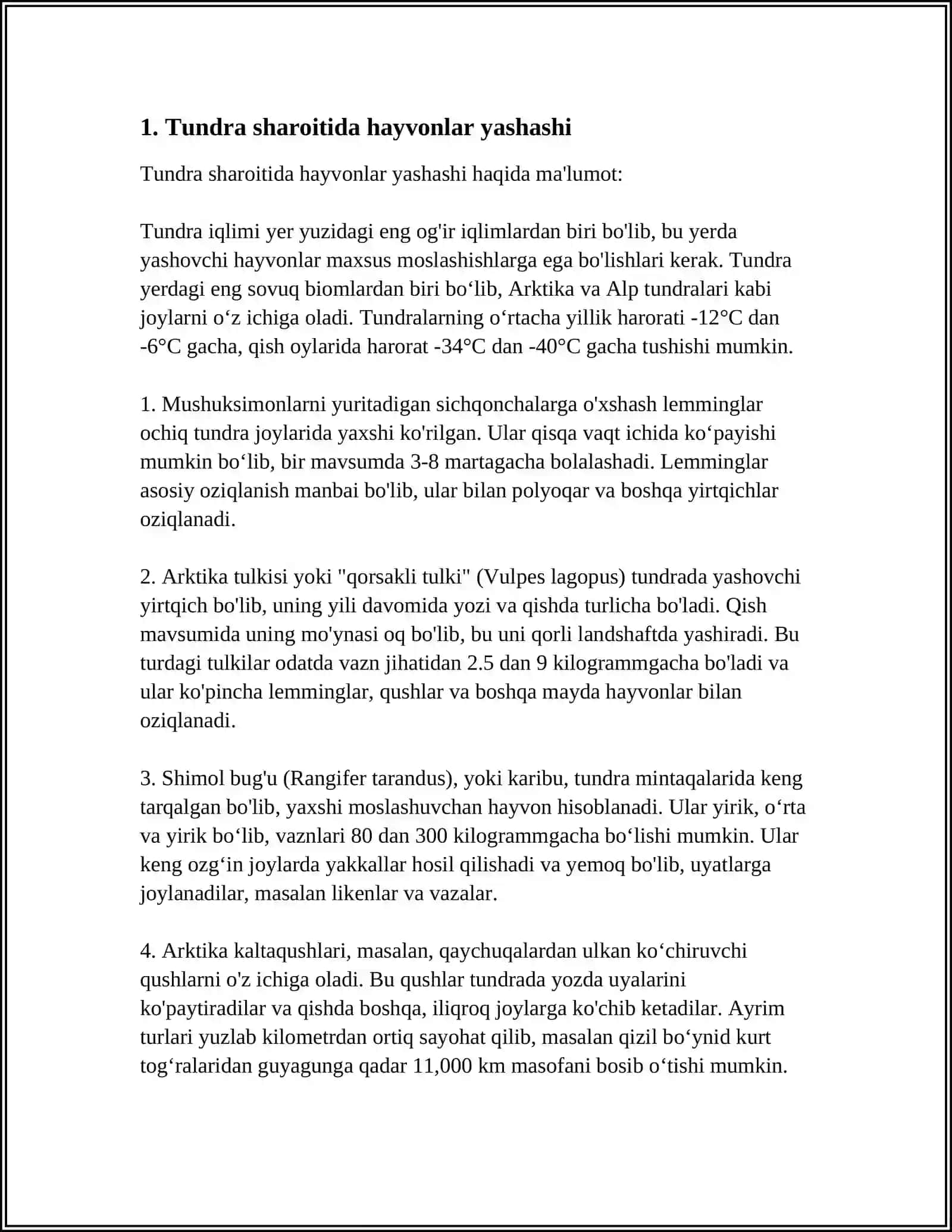 Tundra sharoitida hayvonlar yashashi 4