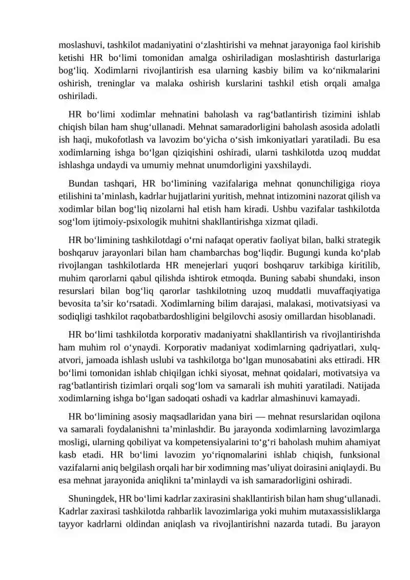 HR bo'limining asosiy vazifalarini belgilash 4