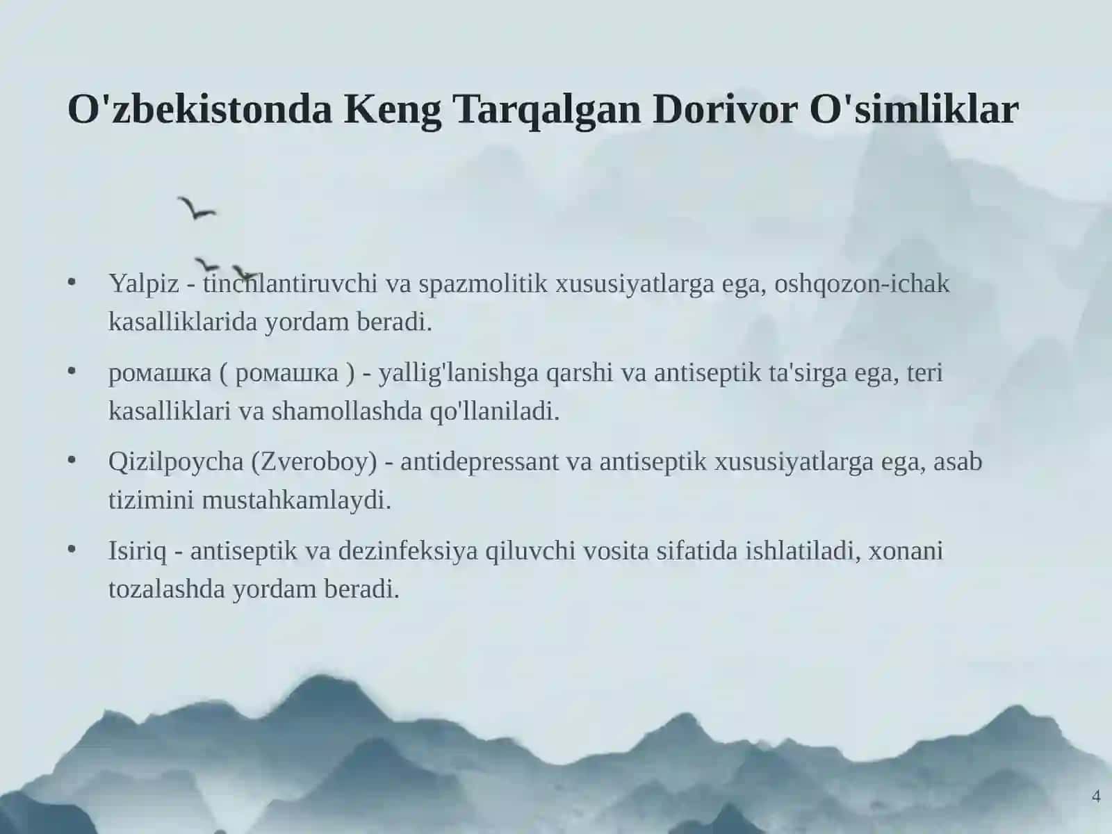 Dorivor O'simliklar: Umumiy Ma'lumot 4