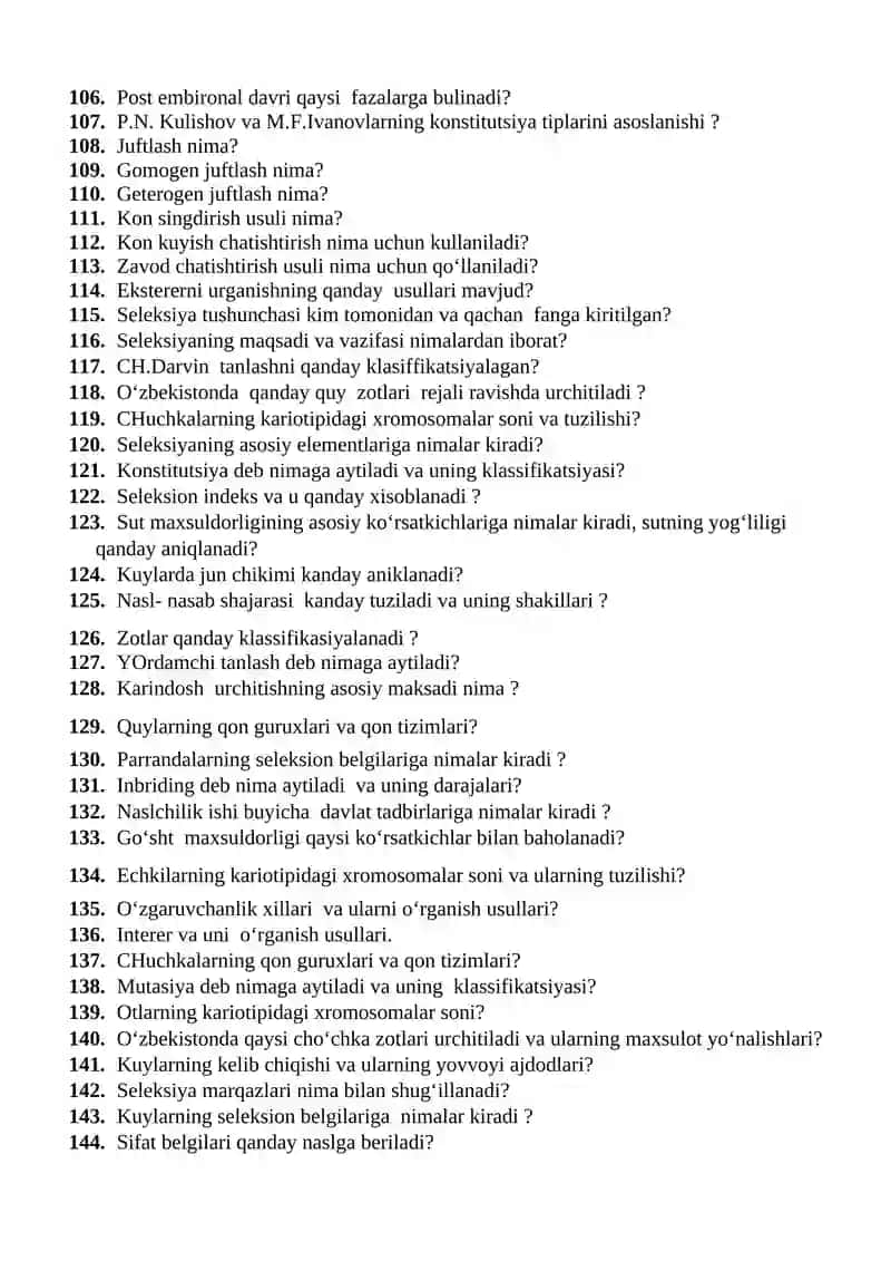 Urchitish fani bo'yicha savollar 4