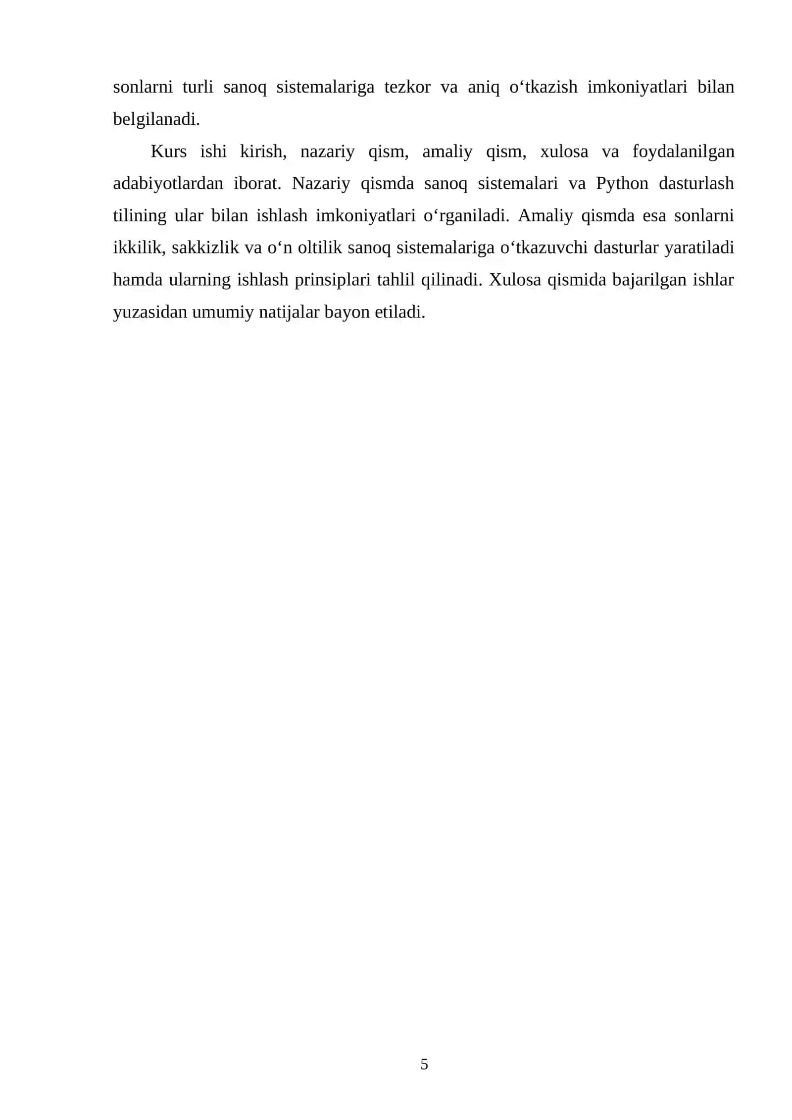 PYTHON DASTURLASH TILIDA SONLARNI TURLI SANOQ SISTEMALARIDA IFODALASH DASTURINI YARATISH 4