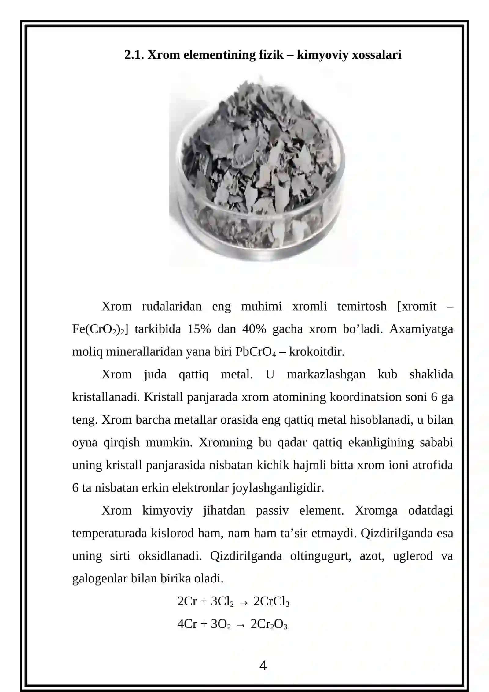 Xrom (III) oksidning olinishi va xossalari 4