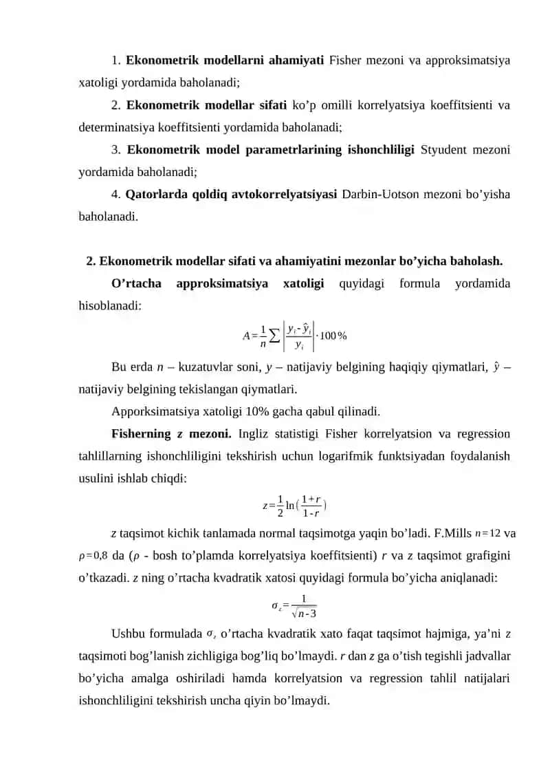EKSPERIMENTAL MA’LUMOTLARDAN FOYDALANGAN HOLDA MODELNI TEKSHIRISH 4