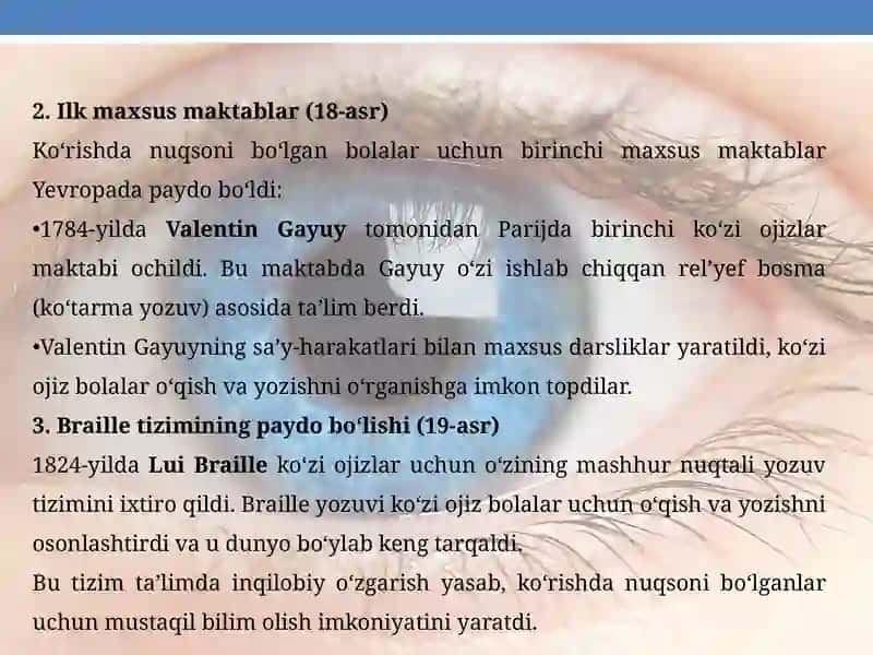 Ko'rishda nuqsoni bo'lgan bolalar ta'limi tarixi 4
