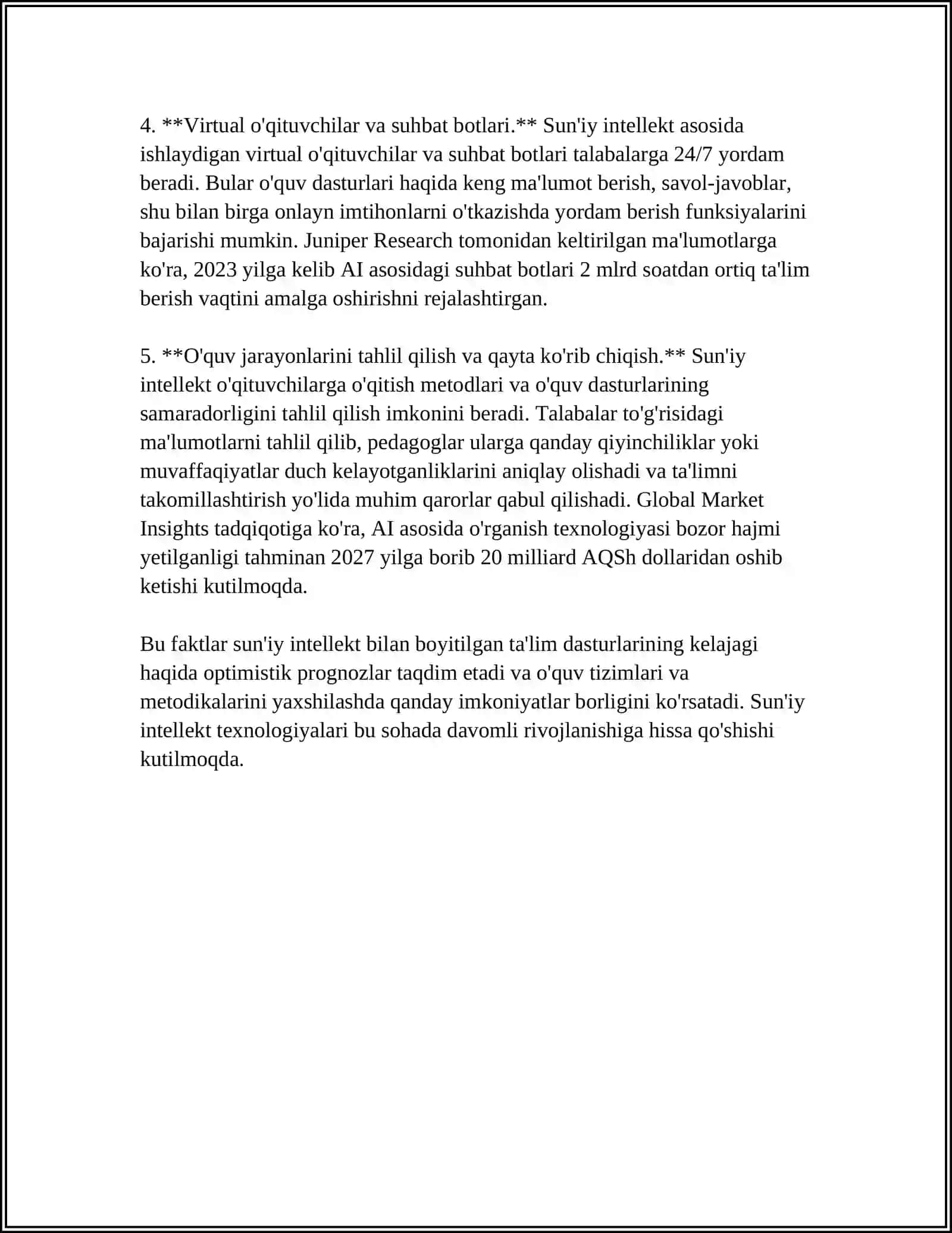 SUNʼIY INTELLEKTNING TAʼLIMDAGI ÔRNI 4