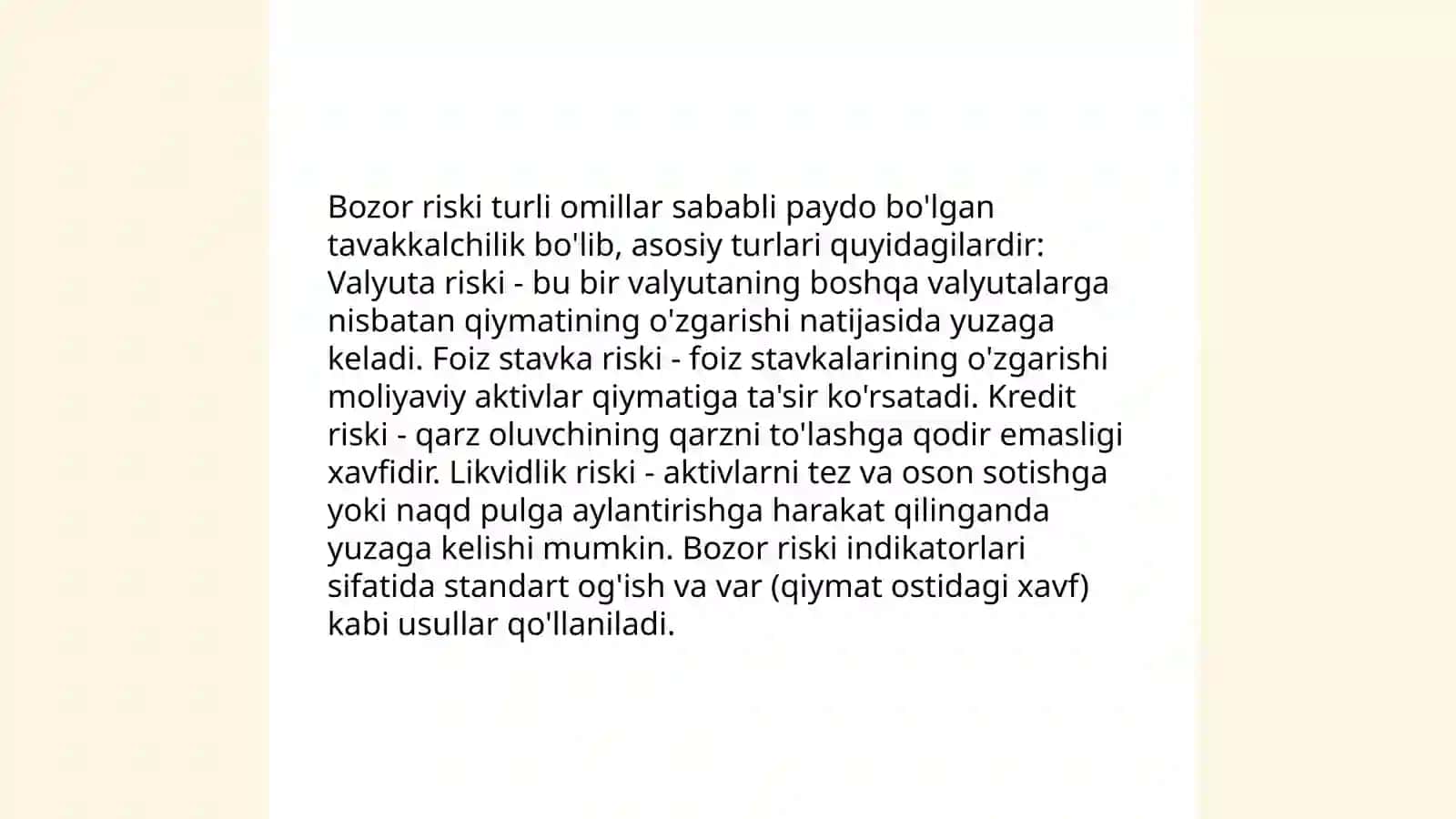 Moliya bozori risklar mohiyati, asosiy turlari va baxolash usullari 4